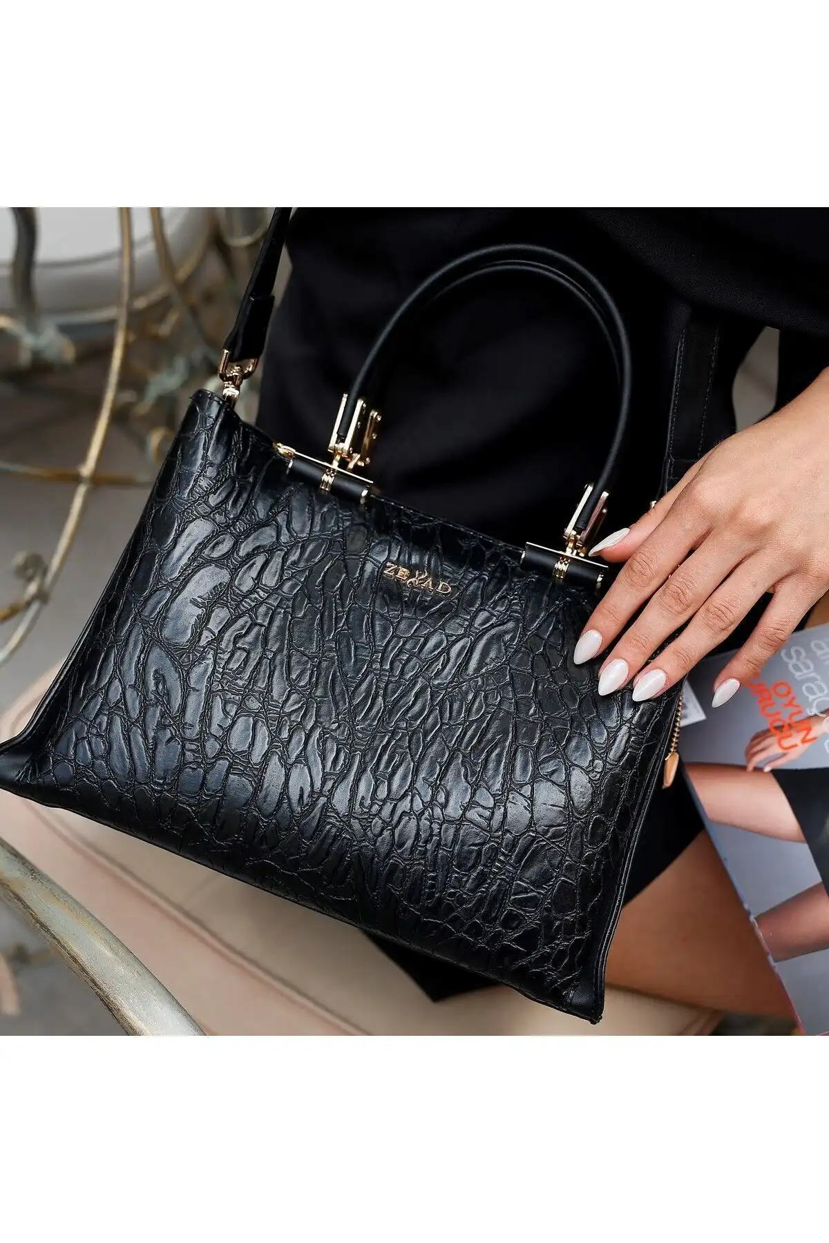 Zeyad Elegance Siyah Kadın Zincir Detaylı Ayarlanabilir Çanta